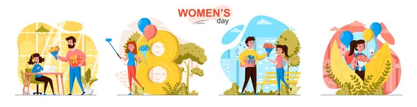 Women day flat design concept scenes set — Stock Vector