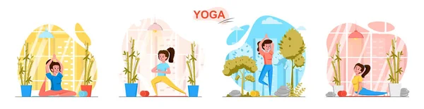 Scene concettuali di design piatto yoga impostato — Vettoriale Stock