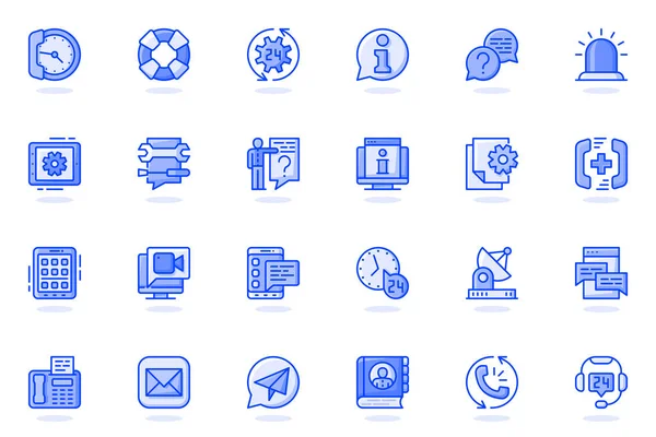 Support services web flat line icon. Bundle outline pictogram of help, faq, operator, hotline, consultation, online chat, phone assistant concept. Vector illustration of icons pack for website design — Stock Vector