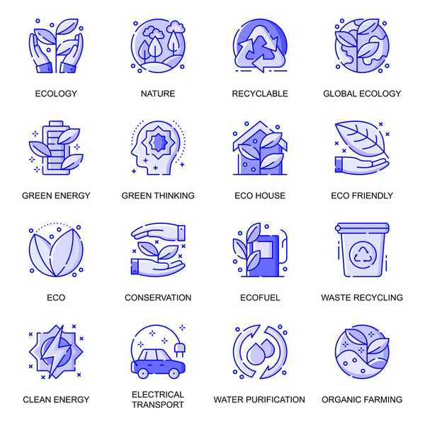 Ecology web flat line icons set. Pack outline pictogram of recyclable, green energy, eco friendly, conservation, waste recycling concept. Vector illustration of symbols for website mobile app design — Stock Vector