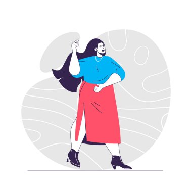 Gladness duygu web konsepti. Gülümseyen ve neşeli bir kadın. İnsanların olumlu duygularını ifade etmek. Web sitesi için düz karakter tasarımı. Sosyal medya tanıtım materyalleri için vektör illüstrasyonu