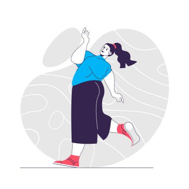 Gladness duygu web konsepti. Gülümseyen neşeli kadın. İnsanların olumlu duygularını ifade etmek. Web sitesi için düz karakter tasarımı. Sosyal medya tanıtım materyalleri için vektör illüstrasyonu