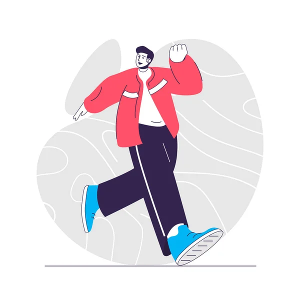 Gladness emotion web concept. Happy man running and smiling. Expressing positive feelings people scene. Flat characters design for website. Vector illustration for social media promotional materials