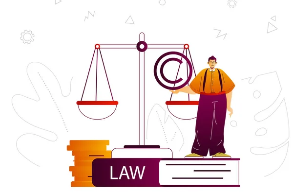 Law company web concept. Lawyer or attorney services, business law, legal rules. People scene with flat line characters design for website. Vector illustration for social media promotional materials — Stock Vector