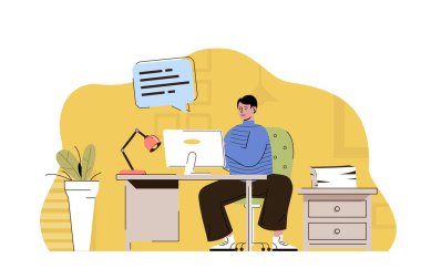 Baş katip konsepti. Çalışan evrak işlerini yapar, şirket belgelerinin akışını sağlar. Ofis sekreteri sahnesi. Web sitesi ve mobil site için düz karakter tasarımına sahip vektör illüstrasyonu