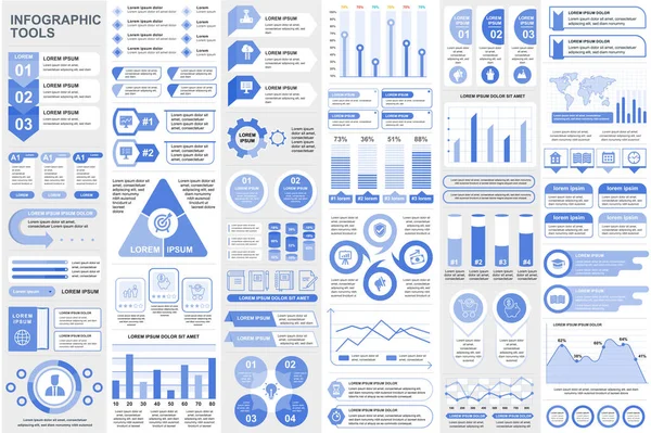 Paquete de elementos infográficos plantilla de diseño vectorial visualización de datos. Se puede utilizar para pasos, procesos de negocio, flujo de trabajo, diagrama, concepto de diagrama de flujo, línea de tiempo, iconos de marketing, gráficos de información . — Vector de stock