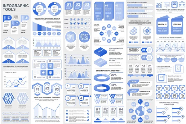 Paquete de elementos infográficos plantilla de diseño vectorial visualización de datos. Se puede utilizar para pasos, procesos de negocio, flujo de trabajo, diagrama, concepto de diagrama de flujo, línea de tiempo, iconos de marketing, gráficos de información . — Vector de stock