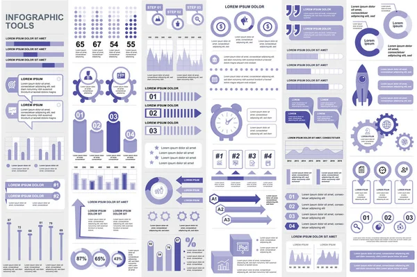 Bundle éléments infographiques modèle de conception vectorielle de visualisation de données. Peut être utilisé pour les étapes, les processus opérationnels, le flux de travail, le diagramme, le concept d'organigramme, la chronologie, les icônes marketing, les graphiques d'information . — Image vectorielle