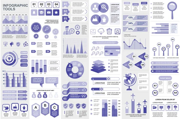 Bundle Infografik Elemente Daten Visualisierung Vektor Design Template. kann für Schritte, Geschäftsprozesse, Workflow, Diagramm, Flussdiagramm-Konzept, Zeitachse, Marketing-Symbole, Informationsgrafiken verwendet werden. — Stockvektor