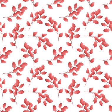 Sonbahar yaprakları pürüzsüz. Soyut düşüş kırmızı yapraklar arkaplanda sonu gelmeyen süsleri tekrarlıyor. Botanik duvar kağıdındaki parlak mevsimlik orman yaprakları. Çiçek desenli vektör illüstrasyonu