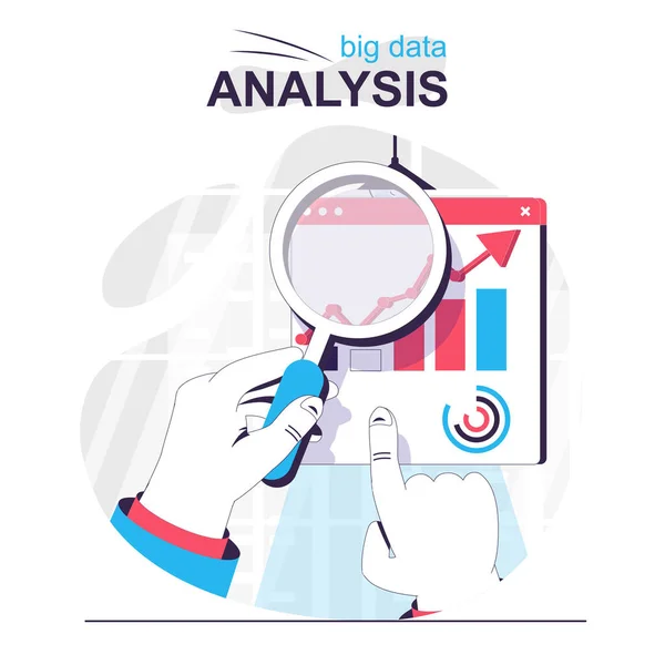 Análise de Big Data conceito de desenho animado isolado. Estatísticas financeiras pesquisa e dados de negócios, as pessoas cena em design plano. Ilustração vetorial para blogs, site, aplicativo móvel, materiais promocionais. —  Vetores de Stock