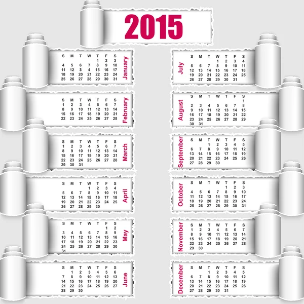 Návrh kalendáře 2015 roztrženého papíru — Stockový vektor