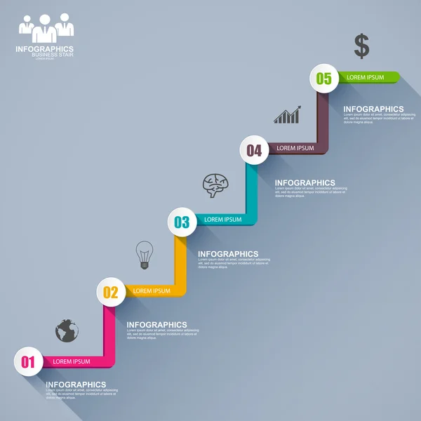 Plochá infografiky obchodní schodiště krok úspěch — Stockový vektor