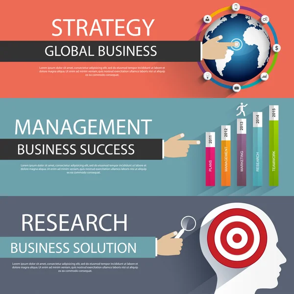 Concepts de design plat pour la stratégie d'entreprise et le processus créatif — Image vectorielle