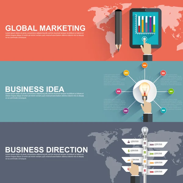 Conceptos de diseño plano para la estrategia empresarial y el proceso creativo — Vector de stock