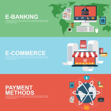 E-ticaret, e-bankacılık ve ödeme yöntemleri için düz tasarım kavramları
