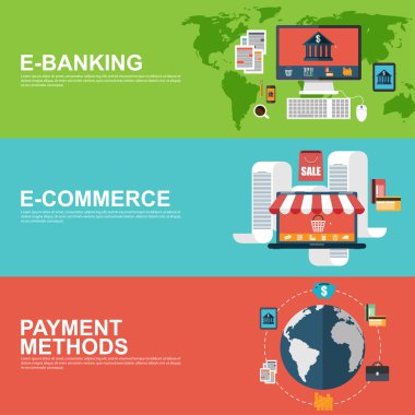 E-ticaret, e-bankacılık ve ödeme yöntemleri için düz tasarım kavramları