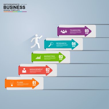 Infographics iş merdiveni basamak başarı vektör tasarım şablonu