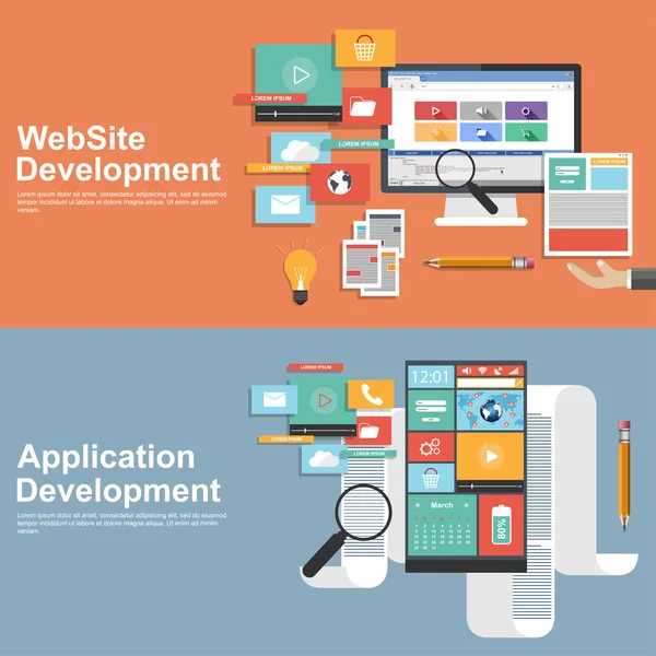 Concepto de diseño plano para sitios web y aplicaciones de desarrollo — Vector de stock