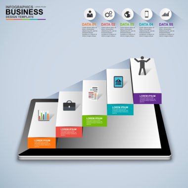 Infographics iş merdiveni basamak başarı vektör tasarım şablonu