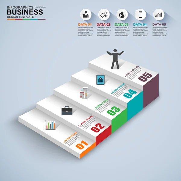 Infografías negocio 3d escalera paso éxito vector diseño plantilla — Vector de stock