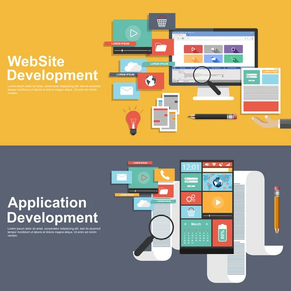 Conceito de design plano para sites e aplicativos de desenvolvimento —  Vetores de Stock
