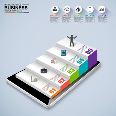 Infographics iş merdiveni basamak başarı vektör tasarım şablonu