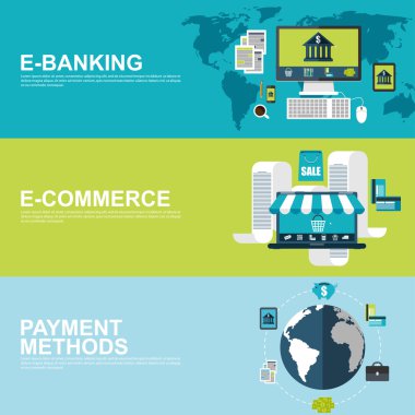 E-ticaret, e-bankacılık ve ödeme yöntemleri için düz tasarım kavramları