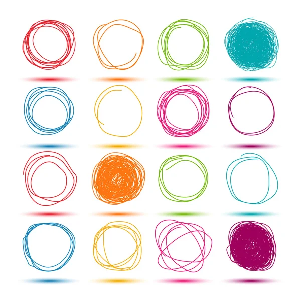 Set of colorful hand drawn scribble circles vector design template — Stock Vector