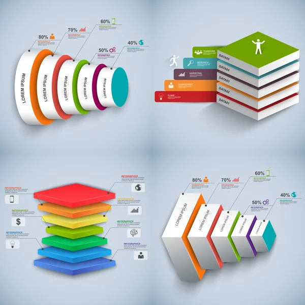 Set di astratto 3D business digitale Infografica — Vettoriale Stock