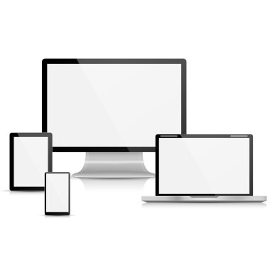 gerçekçi vektör dizüstü bilgisayar, tablet bilgisayar, monitör ve cep telefonu şablon koleksiyonu