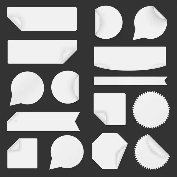 Set de pegatinas de papel blanco sobre fondo negro — Archivo Imágenes Vectoriales