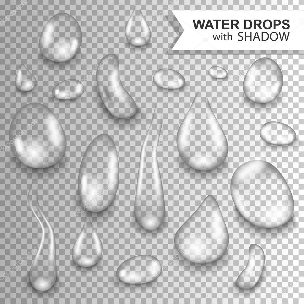 Drops of water on a transparent background