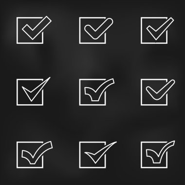 Dizi farklı düz vektör onay işaretleri veya kutulara keneler