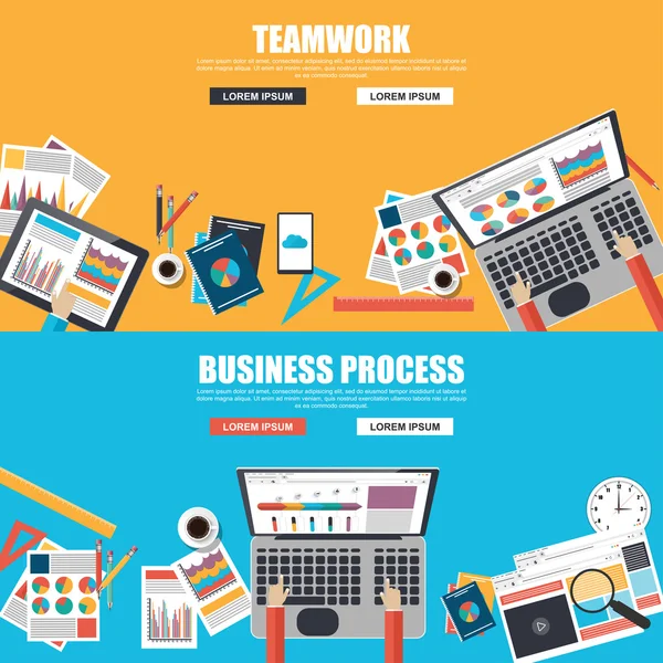 Conceptos de diseño plano para procesos de negocio y trabajo en equipo — Archivo Imágenes Vectoriales