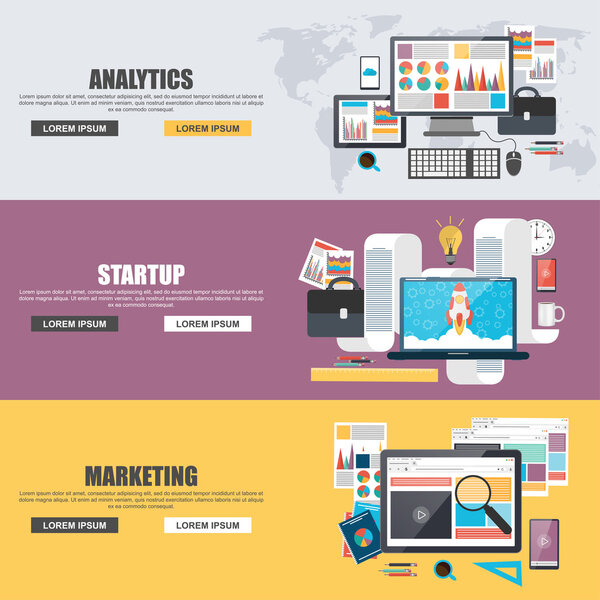 Flat design concepts for business marketing, analytics and startup