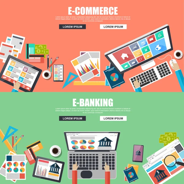 Conceitos de design plano para e-commerce e e-banking —  Vetores de Stock