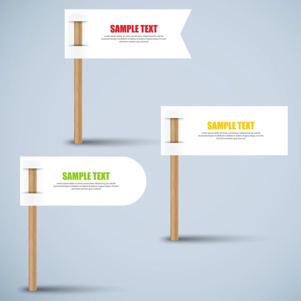 Set of white paper label on wooden stick — Stockvector