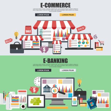 Düz tasarım kavramları için e-ticaret, e-alışveriş ve e-bankacılık