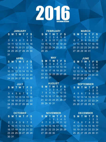 Calendar for 2016 on polygonal background — Stock Vector