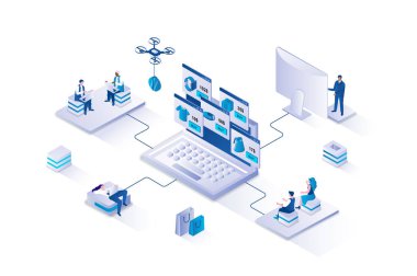 E-ticaret 3d izometrik konsept ile izometri insanları web için tasarlandı. Çevrimiçi alışveriş yapan, mağaza sitesinden mal seçen, kredi kartıyla ödeme yapan, teslimat yapan insanlar. Vektör illüstrasyonu.
