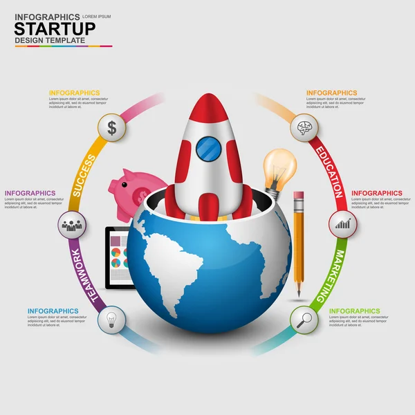 Abstract 3D digital business startup Infographic — Stock Vector