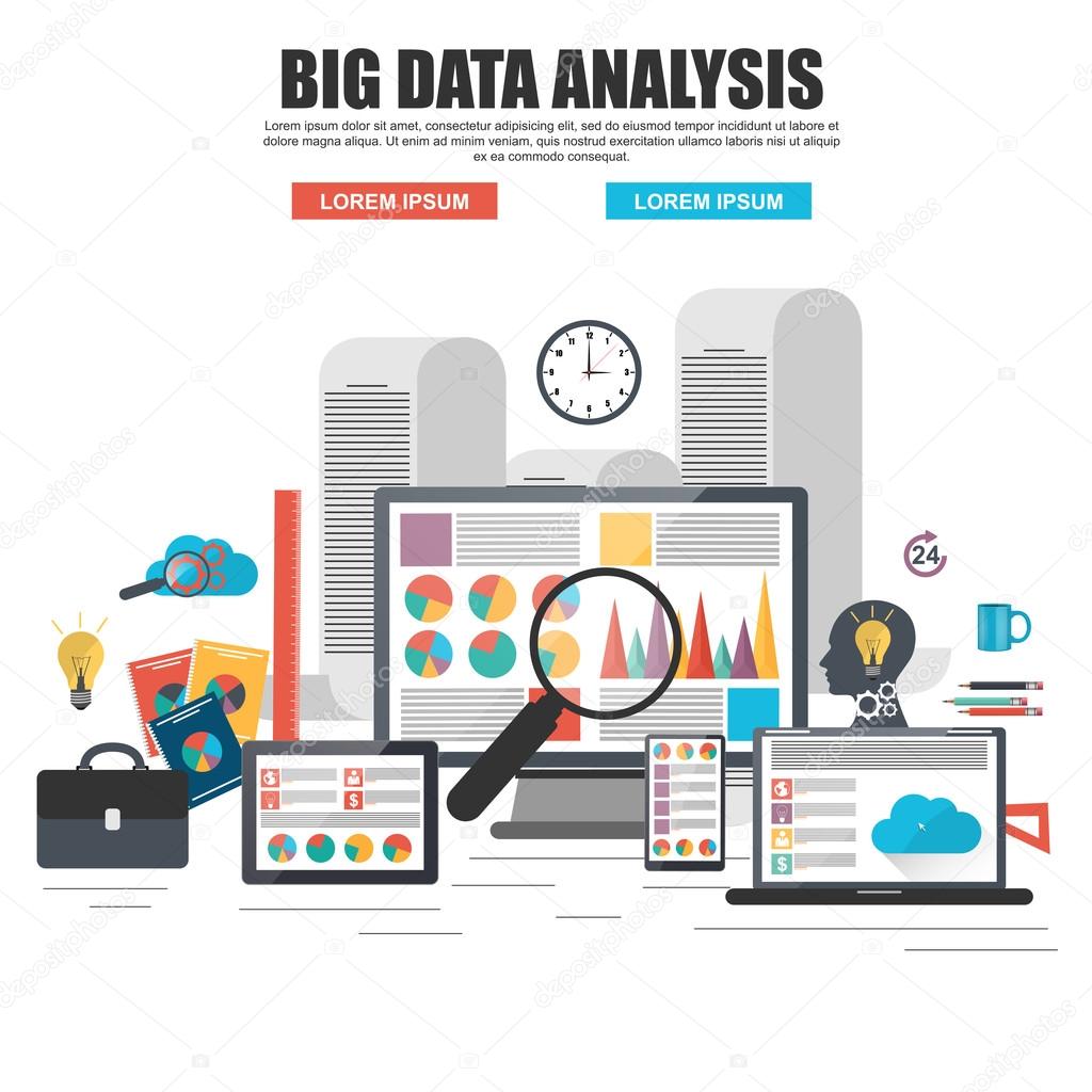 Flat design concept of business big data analysis