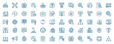 İdari kafa avlama web simgeleri satır dizaynında ayarlandı. Duotone Pictogram ofis paketi, iş görüşmesi, gelişme, kariyer, istihdam, sözleşme, teklif, daha fazla özet işareti. Vektör illüstrasyonu.