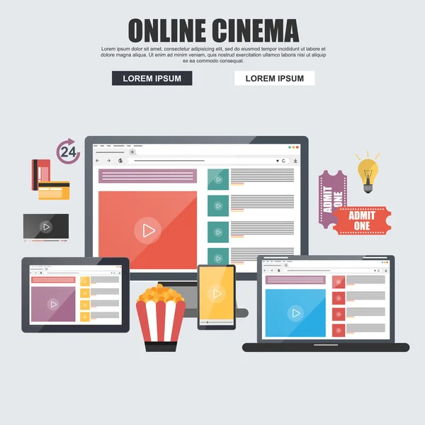 Conceitos de design plano para cinema online, streaming de internet —  Vetores de Stock
