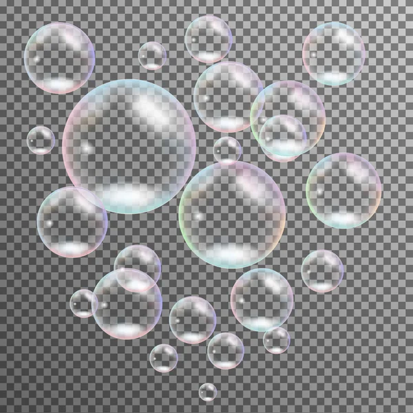 Bulles de savon multicolores transparentes réalistes vecteur isolé — Image vectorielle