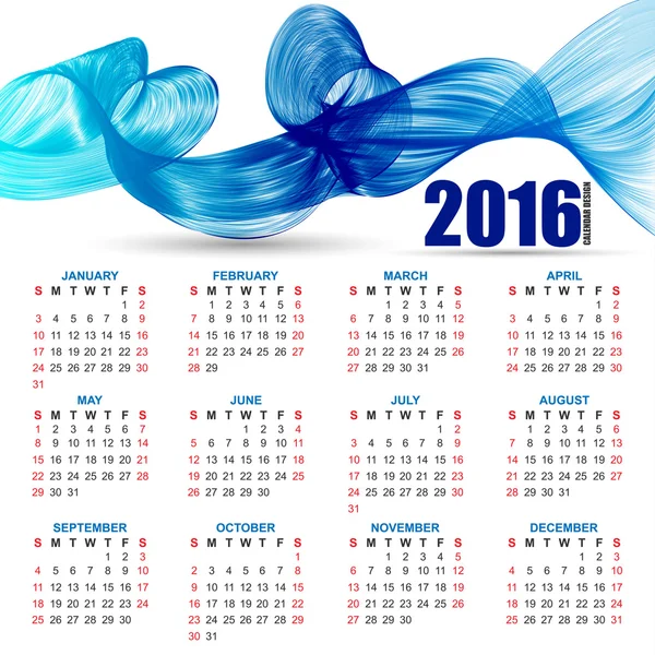 Kalender voor 2016 op futuristische golvende achtergrond — Stockvector