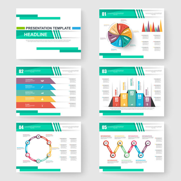 Набор презентационных слайдов Powerpoint и брошюр по бизнес-векторам
