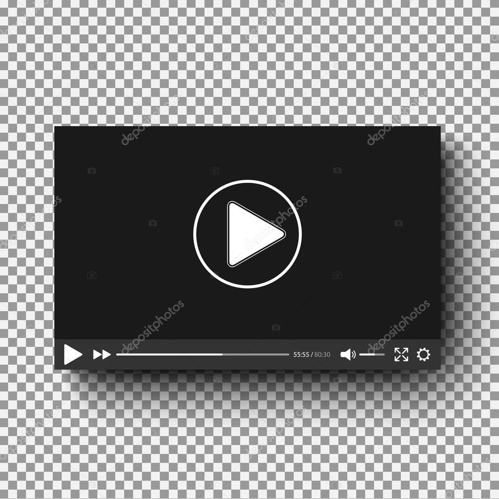 Realistic video player with shadow on plaid background
