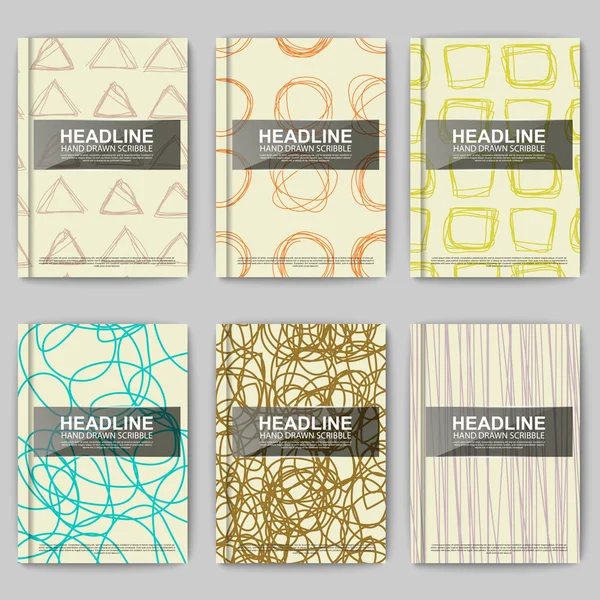 Set de folleto vintage con texturas garabateadas dibujadas a mano — Vector de stock